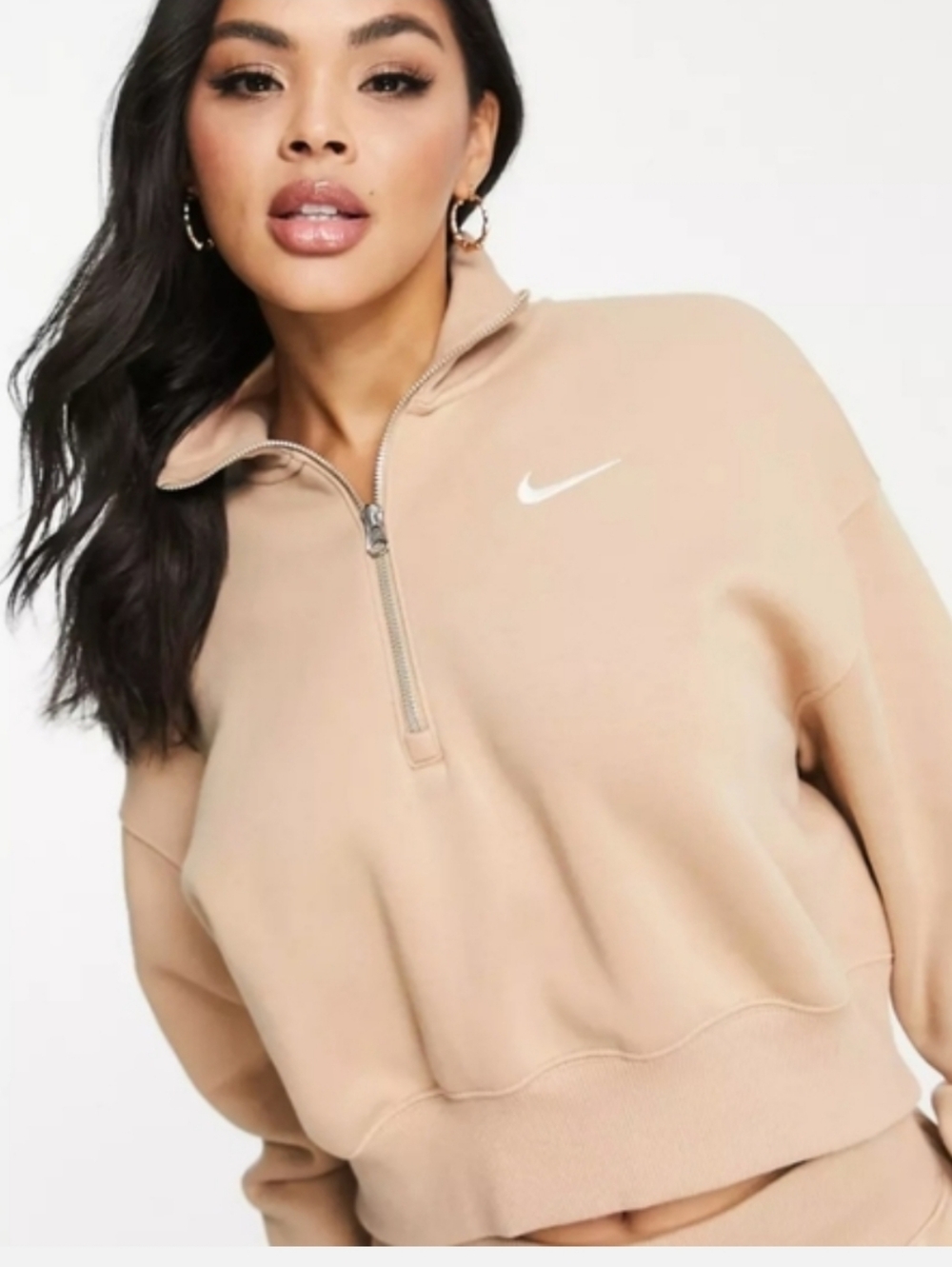 Nike Phoenix Fleece Cropped Quarter Zip Sweatshirt Athleisure Neutral Hemp Sail